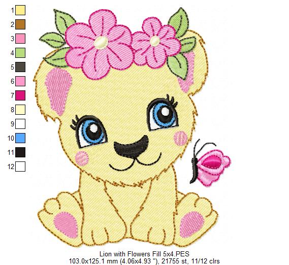 Lion Girl with Flowers - Applique & Fill Stitch - Set of 2 designs