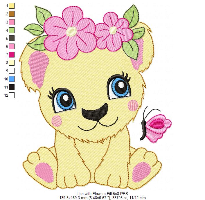 Lion Girl with Flowers - Fill Stitch