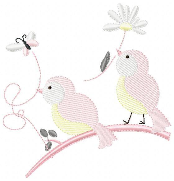 Two Little Birds on a Branch - Fill Stitch