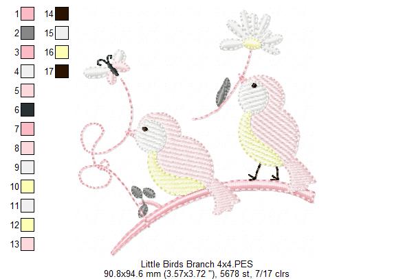 Two Little Birds on a Branch - Fill Stitch