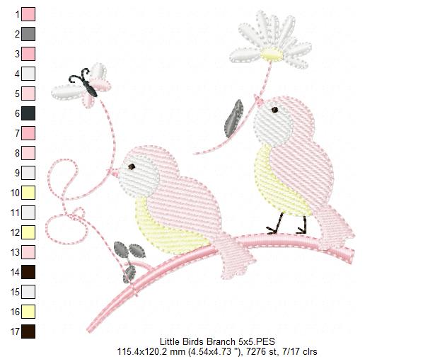 Two Little Birds on a Branch - Fill Stitch