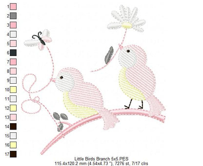 Two Little Birds on a Branch - Fill Stitch