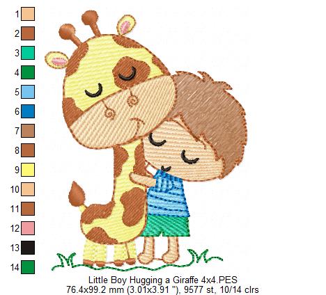 Little Boy Hugging a Giraffe - Rippled