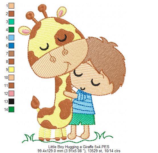 Little Boy Hugging a Giraffe - Rippled