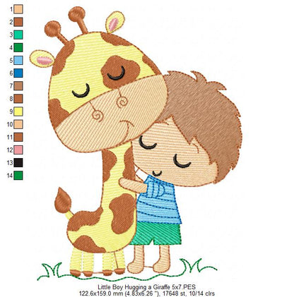 Little Boy Hugging a Giraffe - Rippled