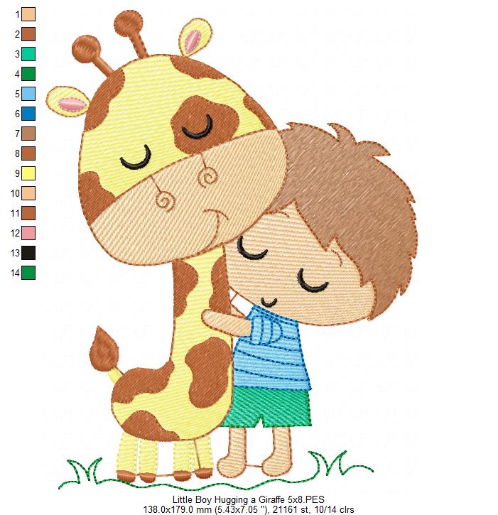 Little Boy Hugging a Giraffe - Rippled