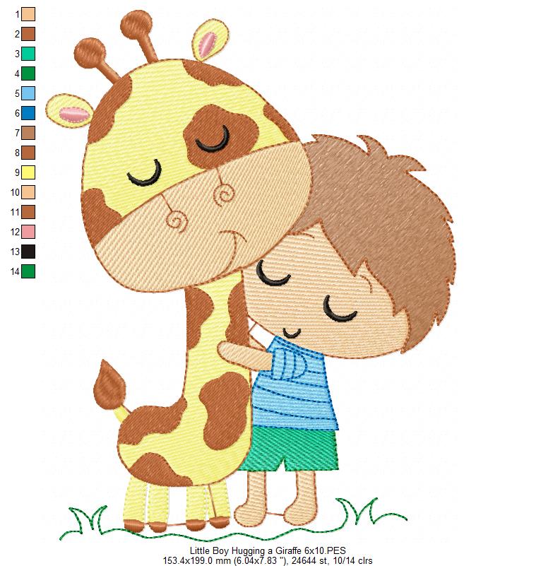 Little Boy Hugging a Giraffe - Rippled