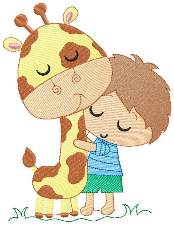 Little Boy Hugging a Giraffe - Rippled
