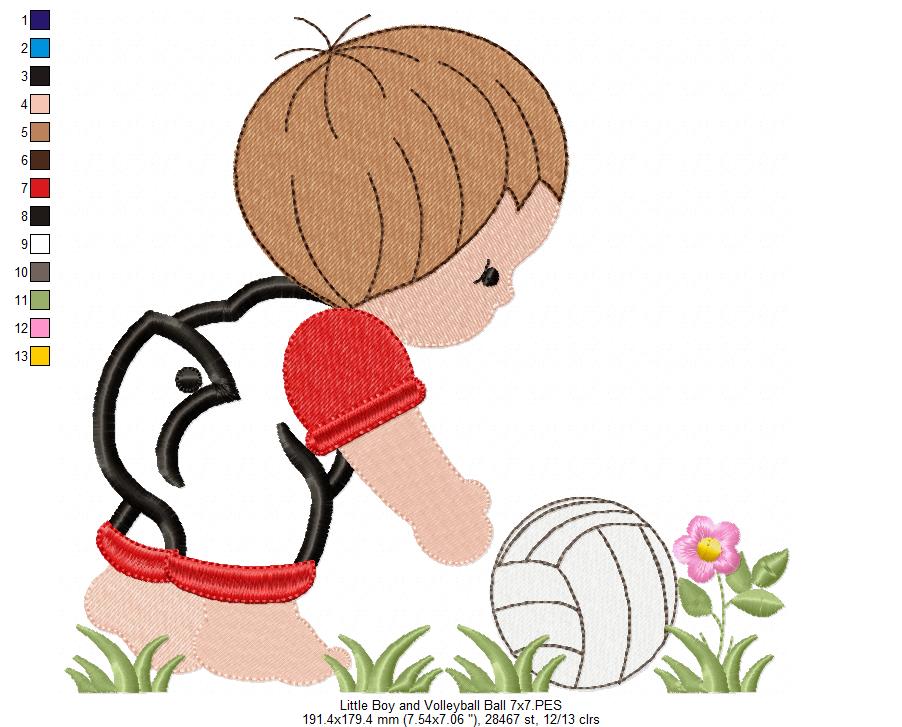 Little Boy with Volleyball Ball - Applique