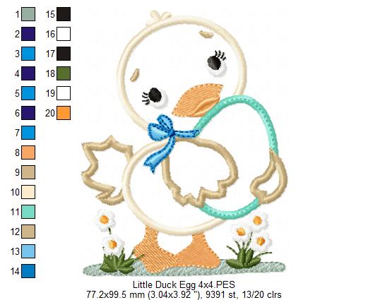 Cute Little Duck with Easter Egg - Applique - Machine Embroidery Design