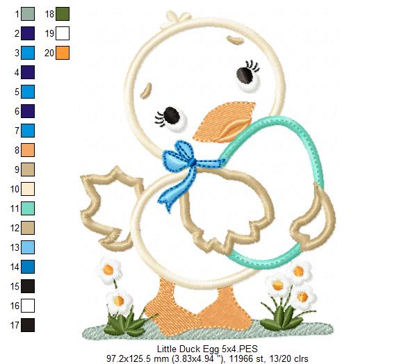 Cute Little Duck with Easter Egg - Applique - Machine Embroidery Design