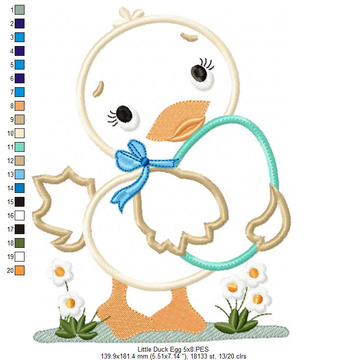 Cute Little Duck with Easter Egg - Applique - Machine Embroidery Design