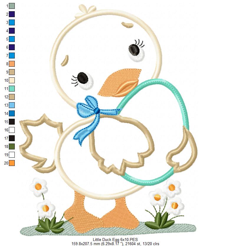 Cute Little Duck with Easter Egg - Applique - Machine Embroidery Design