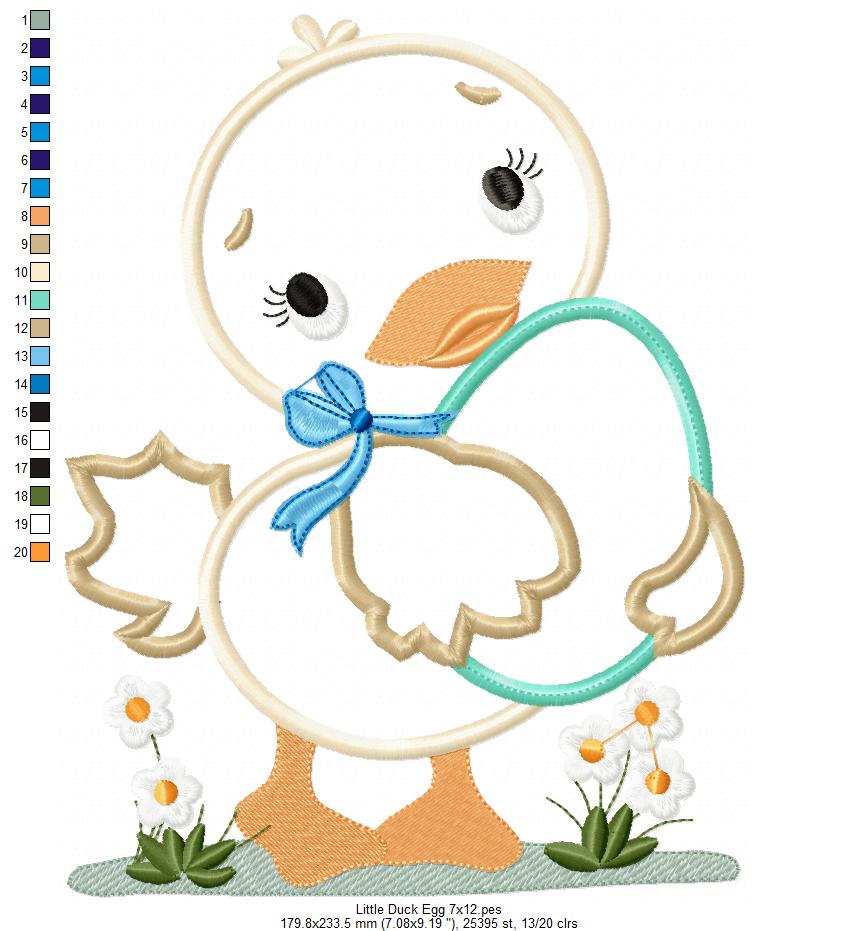 Cute Little Duck with Easter Egg - Applique - Machine Embroidery Design