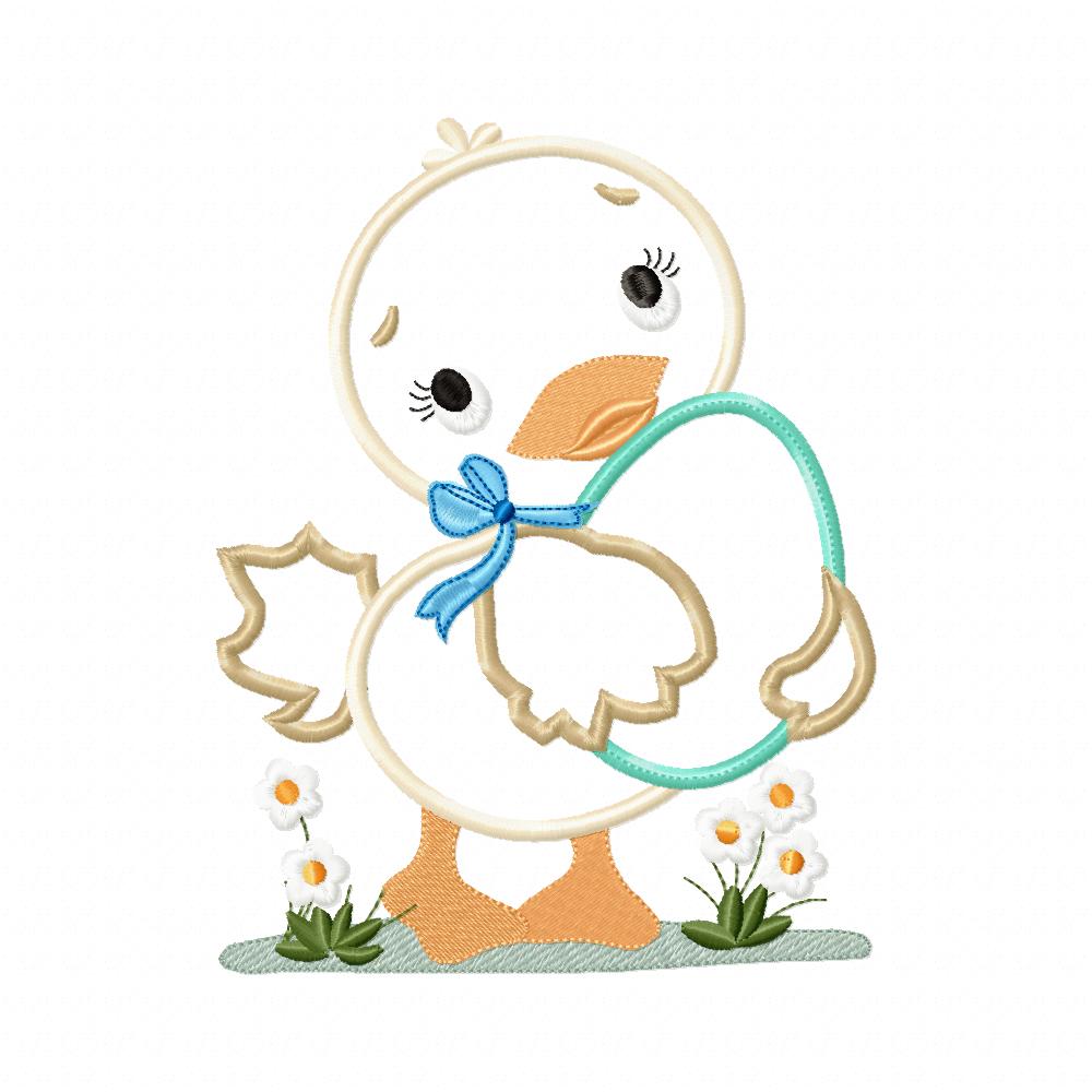 Cute Little Duck with Easter Egg - Applique - Machine Embroidery Design