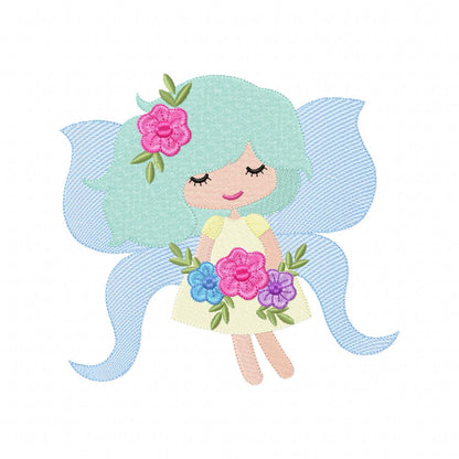 Little Fairy with Flowers - Fill Stitch - Machine Embroidery Design