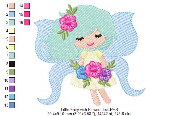 Little Fairy with Flowers - Fill Stitch - Machine Embroidery Design