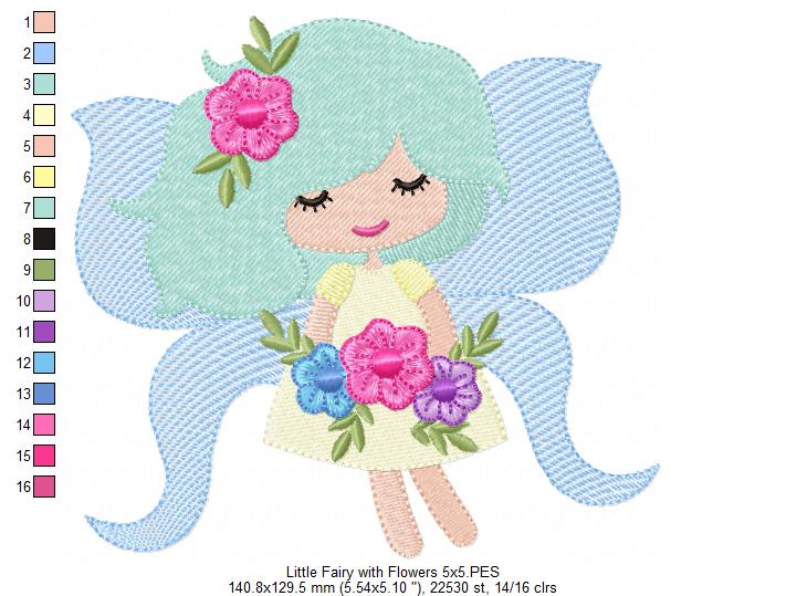 Little Fairy with Flowers - Fill Stitch - Machine Embroidery Design