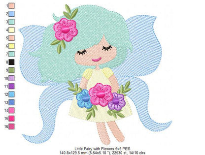 Little Fairy with Flowers - Fill Stitch - Machine Embroidery Design