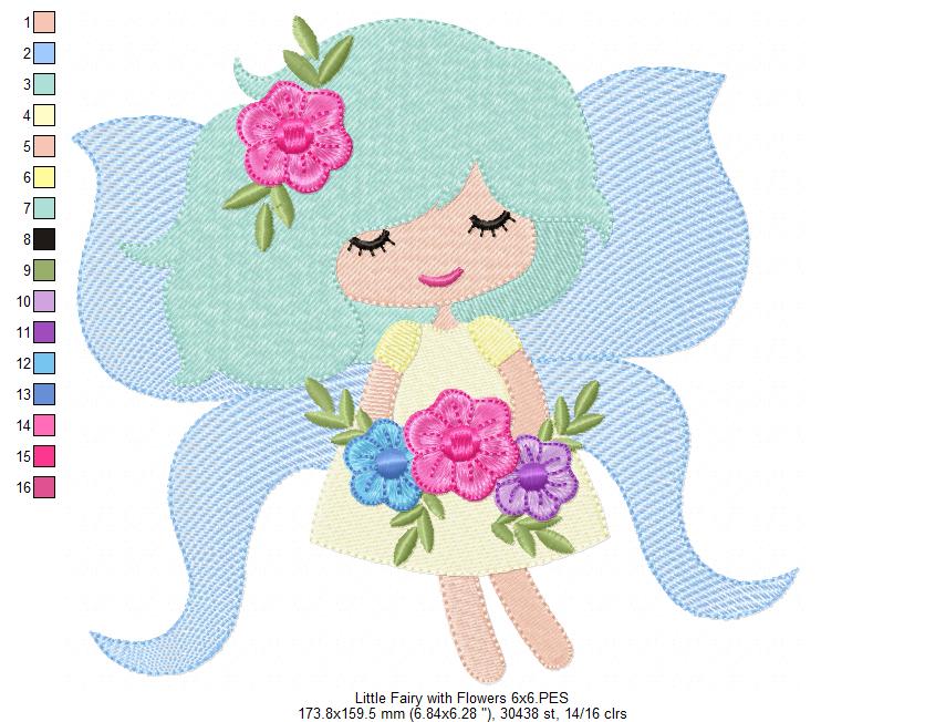 Little Fairy with Flowers - Fill Stitch - Machine Embroidery Design