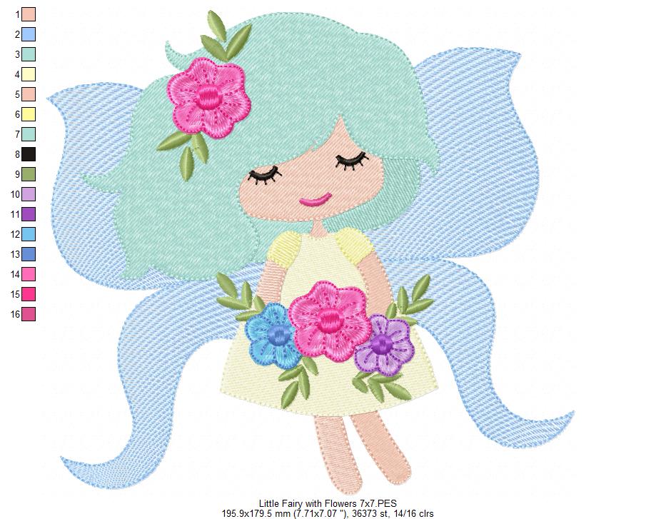 Little Fairy with Flowers - Fill Stitch - Machine Embroidery Design