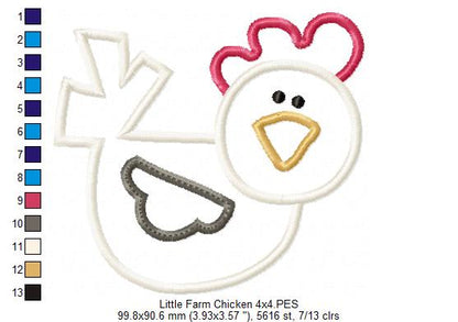 Little Farm Chicken - Applique - Machine Embroidery Design