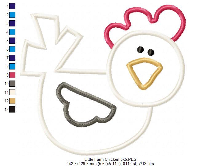 Little Farm Chicken - Applique - Machine Embroidery Design