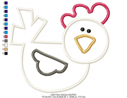 Little Farm Chicken - Applique - Machine Embroidery Design