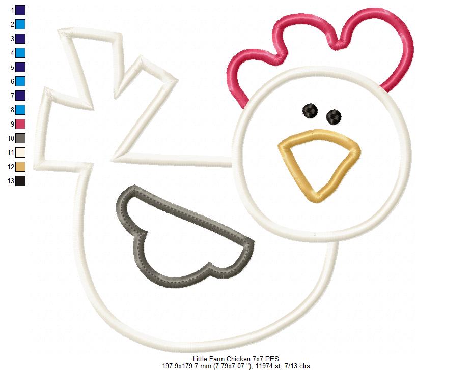 Little Farm Chicken - Applique - Machine Embroidery Design