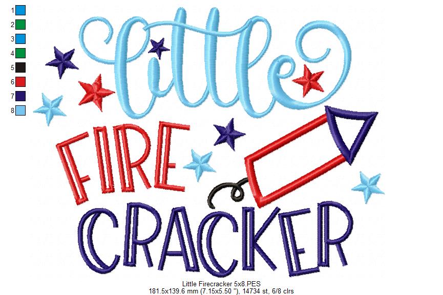 Little Firecracker 4th of July - Applique - Machine Embroidery Design