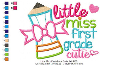 Little Miss First Grade Cutie - Appliqué – Machine Embroidery Design