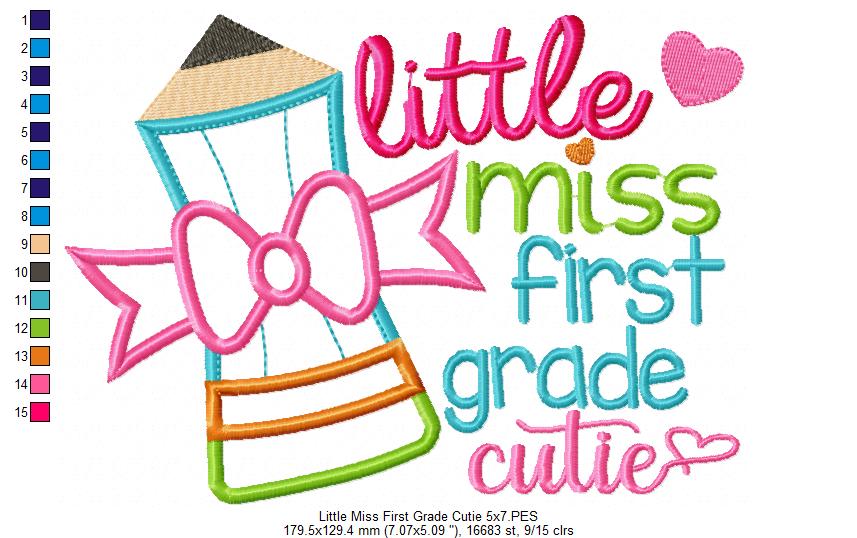 Little Miss First Grade Cutie - Appliqué – Machine Embroidery Design