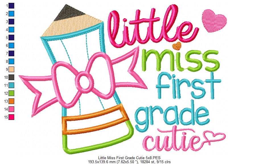 Little Miss First Grade Cutie - Appliqué – Machine Embroidery Design
