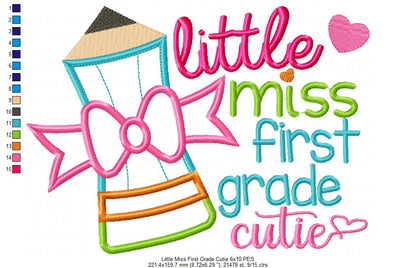 Little Miss First Grade Cutie - Appliqué – Machine Embroidery Design
