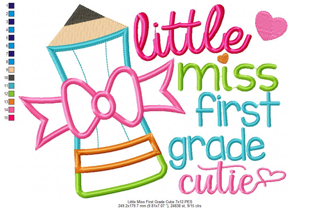 Little Miss First Grade Cutie - Appliqué – Machine Embroidery Design