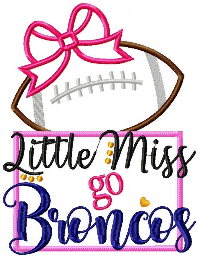 Little Miss Go Broncos – Appliqué – Machine Embroidery Design