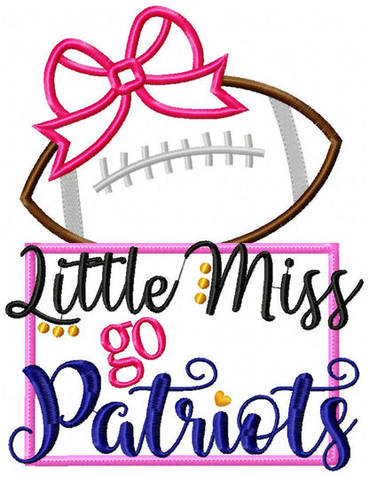 Little Miss Go Patriots Football – Appliqué – Machine Embroidery Design