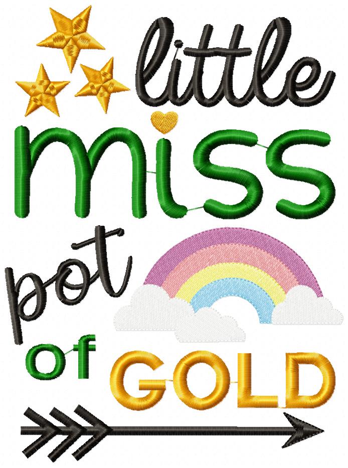 Little Miss Pot of Gold – Fill Stitch – Machine Embroidery Design