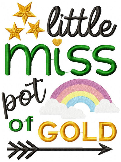 Little Miss Pot of Gold – Fill Stitch – Machine Embroidery Design