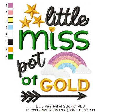 Little Miss Pot of Gold – Fill Stitch – Machine Embroidery Design