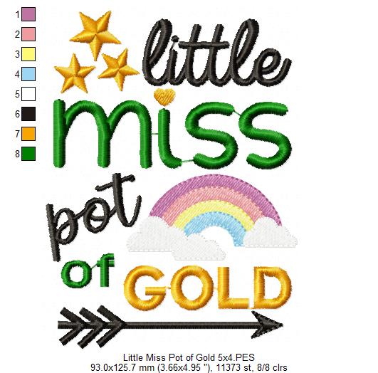 Little Miss Pot of Gold – Fill Stitch – Machine Embroidery Design