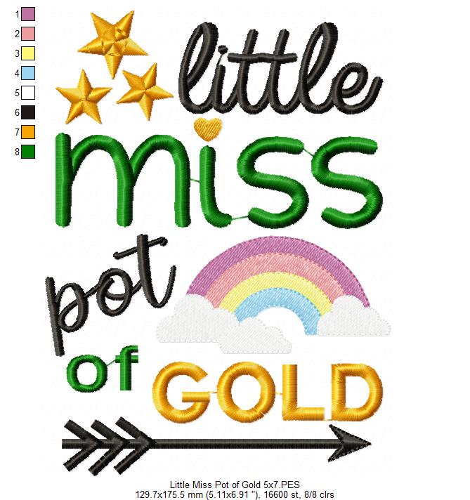 Little Miss Pot of Gold – Fill Stitch – Machine Embroidery Design