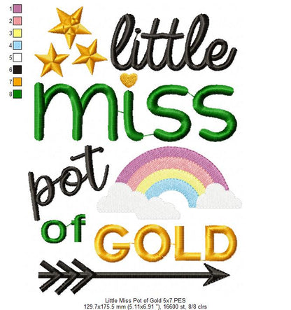 Little Miss Pot of Gold – Fill Stitch – Machine Embroidery Design