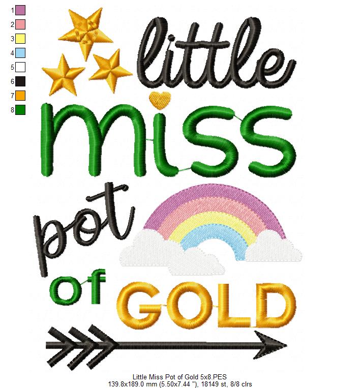 Little Miss Pot of Gold – Fill Stitch – Machine Embroidery Design