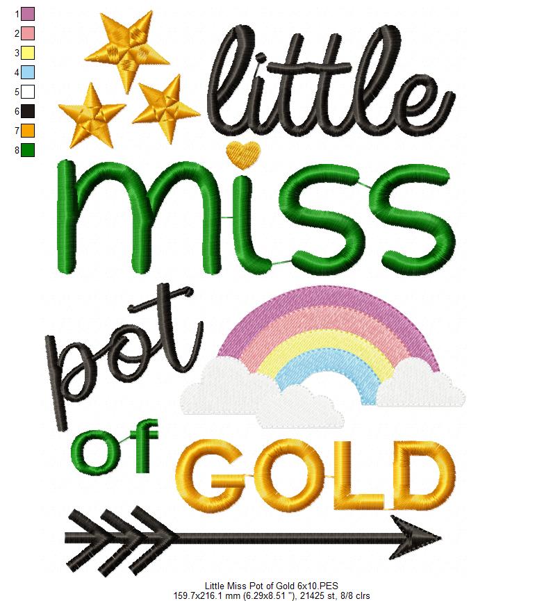 Little Miss Pot of Gold – Fill Stitch – Machine Embroidery Design