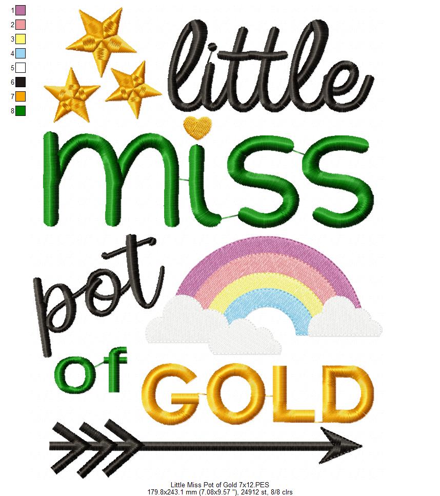 Little Miss Pot of Gold – Fill Stitch – Machine Embroidery Design