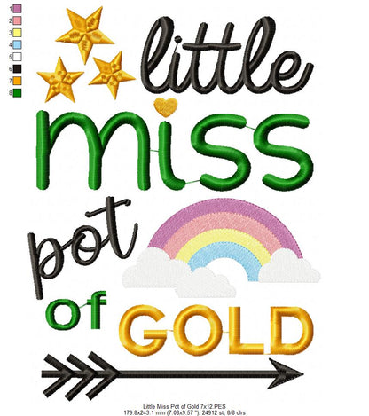Little Miss Pot of Gold – Fill Stitch – Machine Embroidery Design
