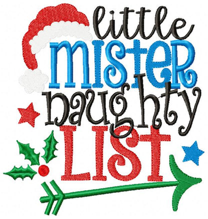 Little Mister Naughty List - Fill Stitch - Machine Embroidery Design