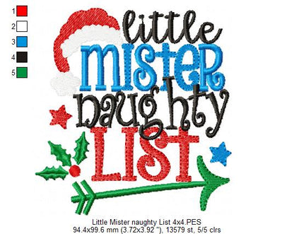 Little Mister Naughty List - Fill Stitch - Machine Embroidery Design