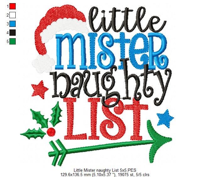 Little Mister Naughty List - Fill Stitch - Machine Embroidery Design